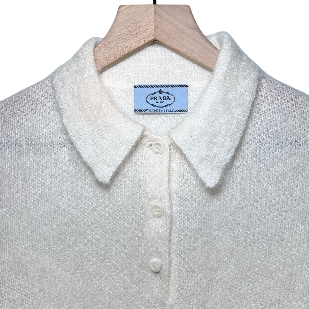 Prada Mohair Knit Polo Shirt in Ivory - Picture 4 of 10